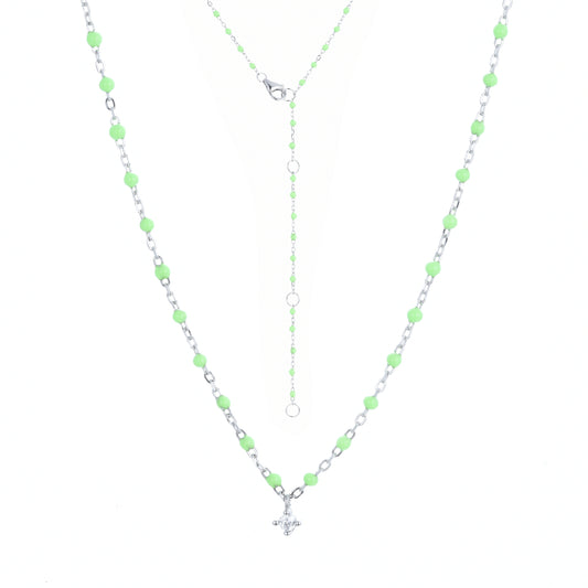 NG-10/S/AG - Chain and Bead Necklace with Hanging Cubic Zirconia (New Colour)