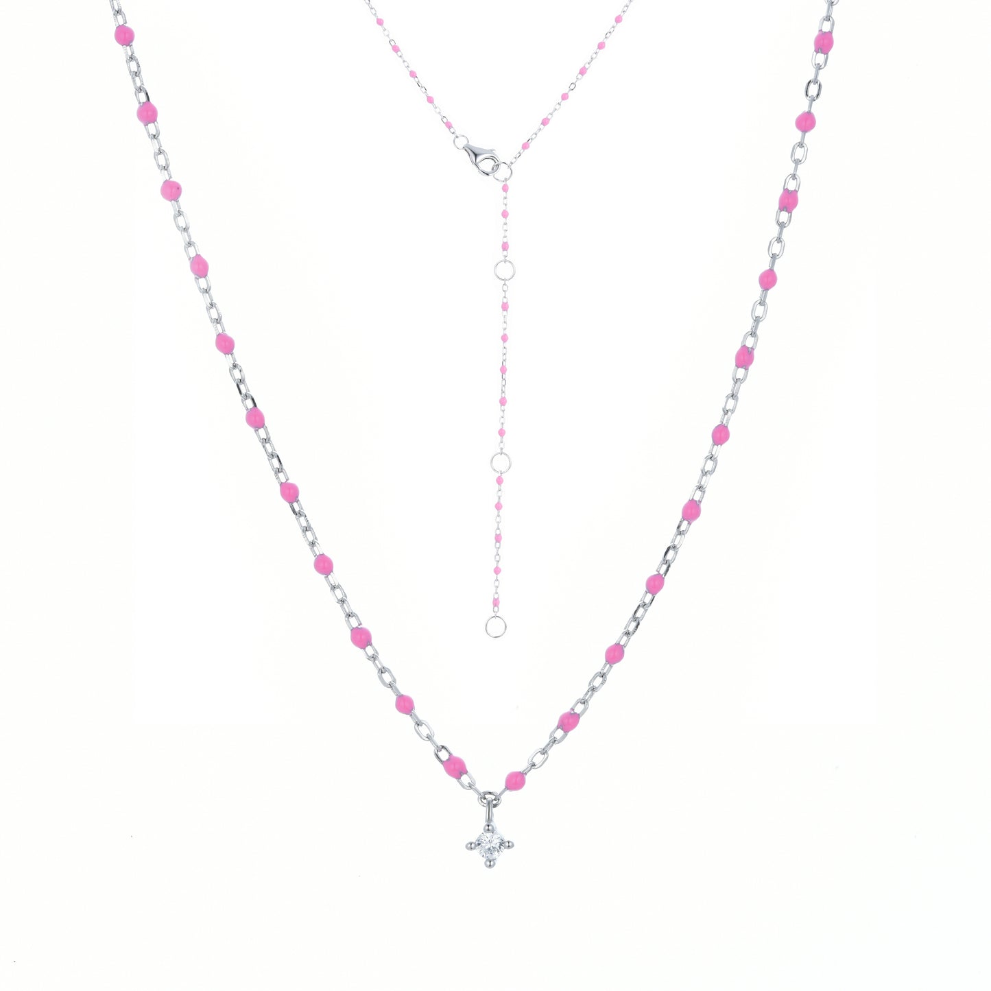NG-10/S/F - Chain and Bead Necklace with Cubic Zirconia (New Colour)