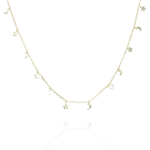 NG-29/G - Hanging Star and Moon Necklace