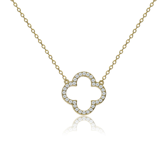 
Gold plated on silver chain necklace with CZ pave clover charm, delicate and elegant design.

