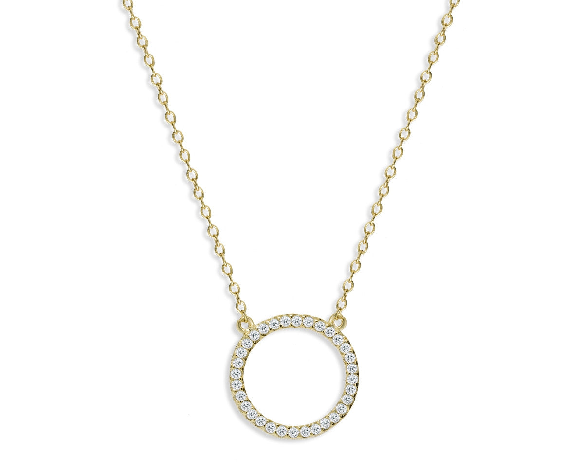 NG-65/G - Chain and Hollow Pave Circle Pendant Necklace