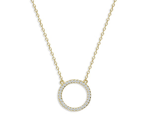 NG-65/G - Chain and Hollow Pave Circle Pendant Necklace