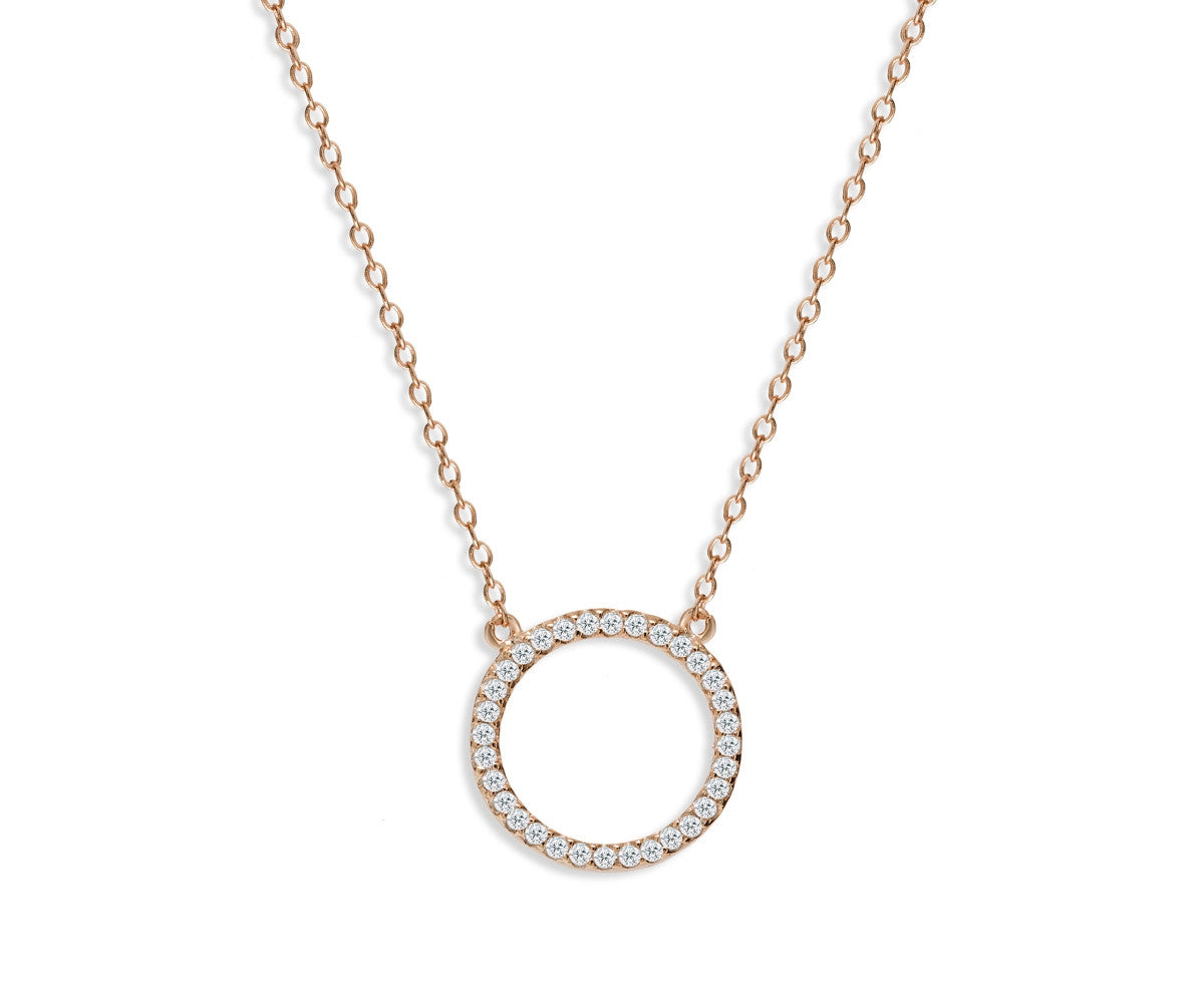 NG-65/R - Chain and Hollow Pave Circle Pendant Necklace