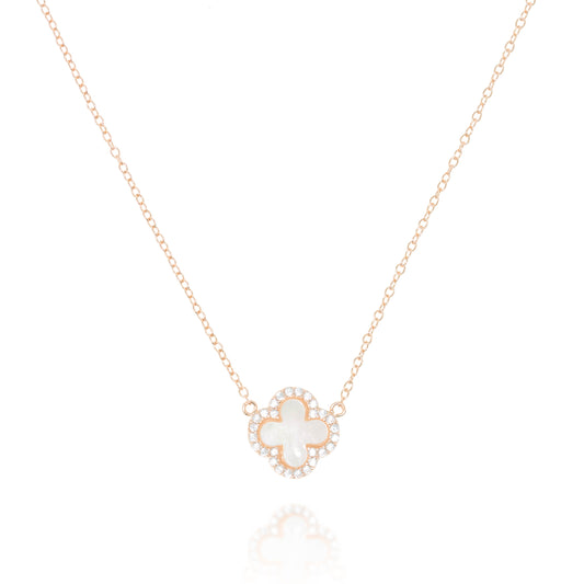 
Rose Gold Plated Clover Necklace with Mother of Pearl and CZ Pendant


