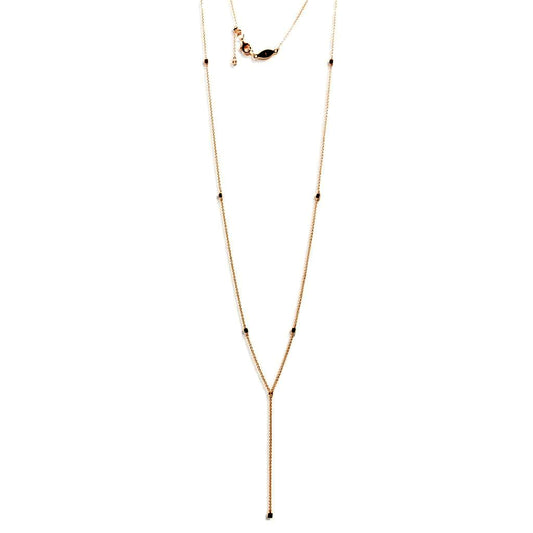 
Rose gold plated silver necklace with intermittent bobbles and adjustable sliding length.


