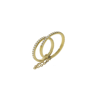 RT-10/G - Single Pave Band Ring with Single Pave Band Finger Ring Attached by a Chain