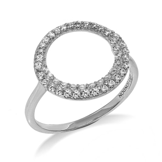 

Gold plated on silver dual pave band finger ring connected by a delicate chain.

