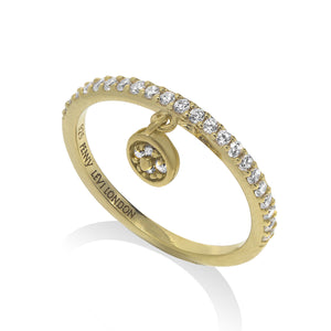 RT-12/G - Single Band Pave Ring with Small Hanging Disk