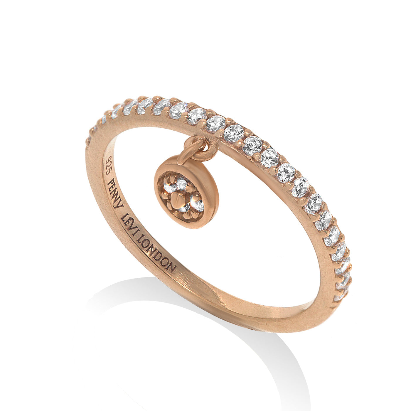 RT-12/R - Single Band Pave Ring with Small Hanging  Disk