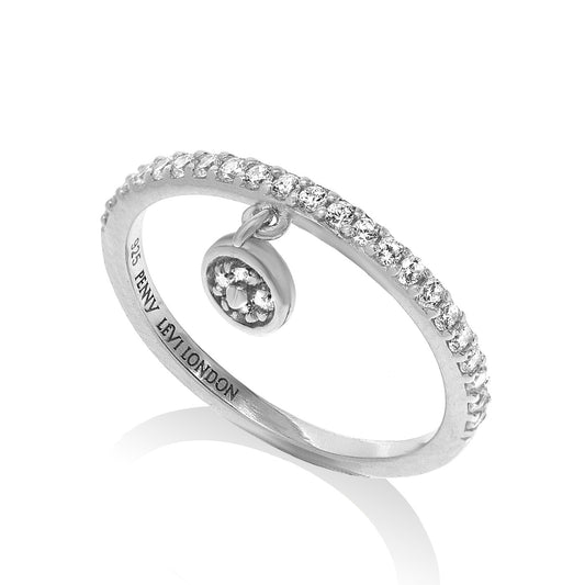RT-12/S - Single Band Pave Ring with Small Hanging Disk
