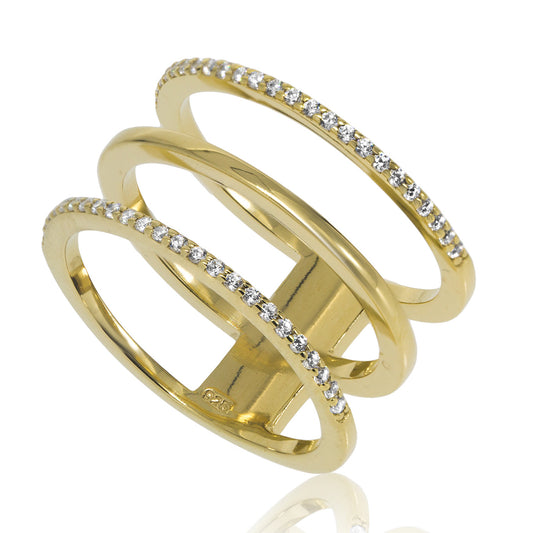 
Gold-plated open claw ring with large Cubic Zirconia on one side and small

