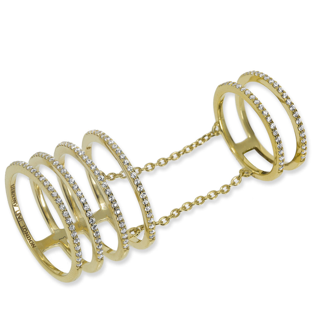 RT-7/G - Four Band (joined) Half Pave Ring with Attached Two Band Finger Ring