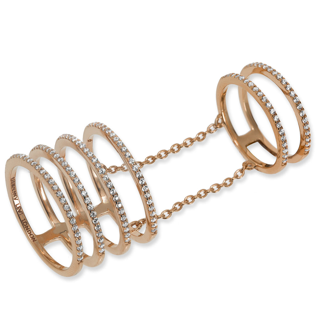 RT-7/R - Four Band (joined) Half Pave Ring with Attached Two Band Finger Ring