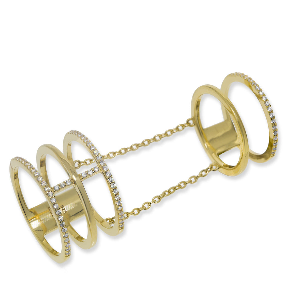 RT-8/G - Three Band Ring with Attached Finger Ring