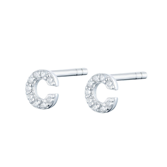 

Pair of Silver Initial 'H' Stud Earrings Encrusted with Cubic Zirconia

