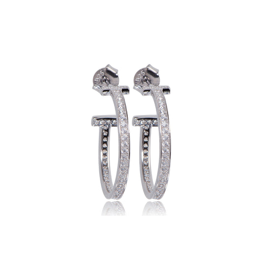 EYJ-80/S - T hoop earrings Set with Cubic Zirconia