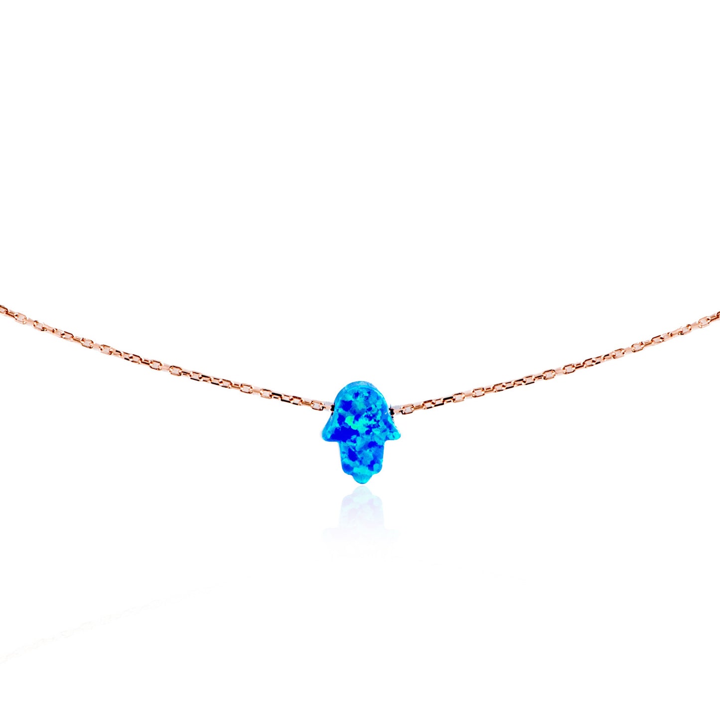 NK-510/R - Blue Opal Hamsa Necklace.