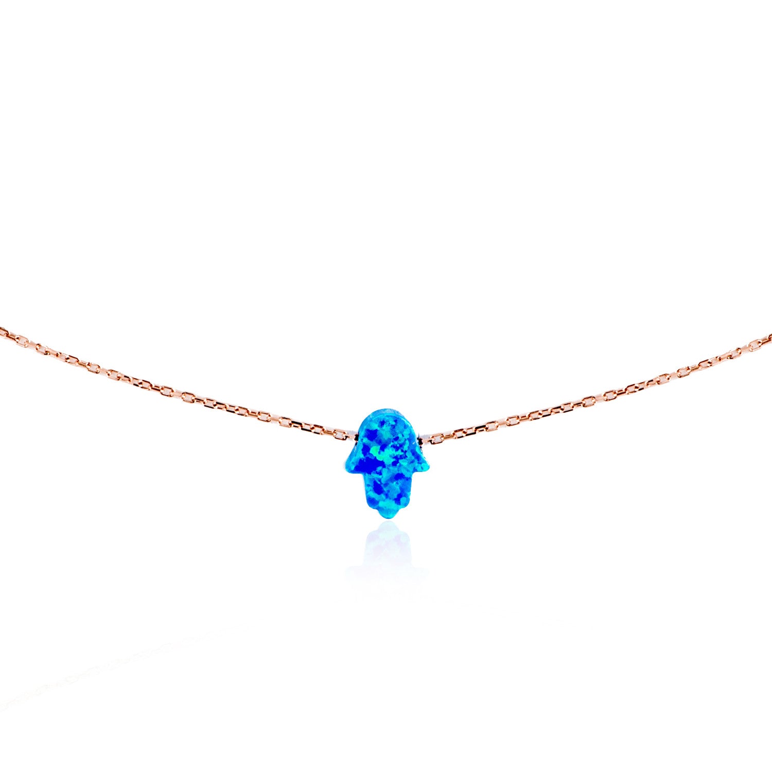 NK-510/R - Blue Opal Hamsa Necklace.
