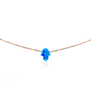 NK-510/R - Blue Opal Hamsa Necklace.