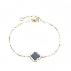 BG-5/G/O - Chain Bracelet with Black (Onyx) Clover Charm