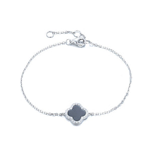 BG-5/S/O - Chain Bracelet with Onyx Clover Charm