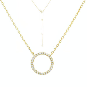 NG-65/G - Chain and Hollow Pave Circle Pendant Necklace