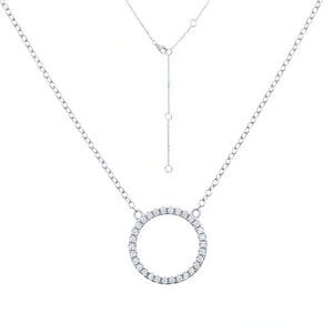 NG-65/S - Chain and Hollow Pave Circle Pendant Necklace